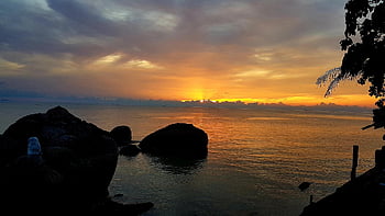 sunset, romance, rock, sea, beach, sun, love, romantic, heaven, dusk, evening Atmosphere