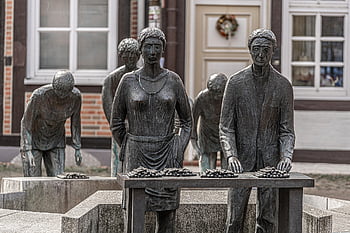Spargelbrunnen, socha, lidé, Chřestová fontána, památník, sochařství, bronzová socha, mezník, starý, nienburg, weser
