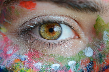 oko, dívka, optik, zrak, obočí, tvář, fotografování, barvitý, oční stíny, makeup, kosmetika