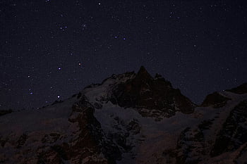 mountain under starry sky, snowy mountains, starry night, winter landscape, tranquil scene, night photography, mountain peaks, starry sky, winter scenery, night sky, mountain view
