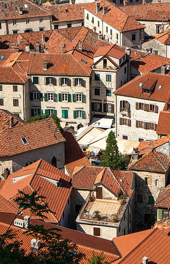 Kotor, red rooftops, medieval architecture, historical buildings, aerial view, charming town, Kotor town, old town, European architecture, Montenegro, Balkans