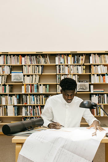 건축가, 청사진, 도서관, 표, 일, 부지런한, 디자인 프로세스, 학문적 배경, 남자, 좌석, 서적