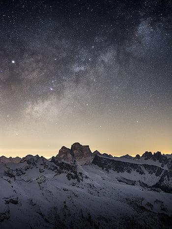 snow covered mountain, starry night, Dolomites, Italy, astronomy, travel, starry sky, snowy peaks, night photography, mountain landscape, Milky Way
