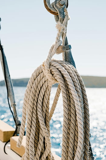 corde, pont de bateau, voilier, corde enroulée, mer, Contexte, Vue détaillée, nautique, Marin, voile, eau
