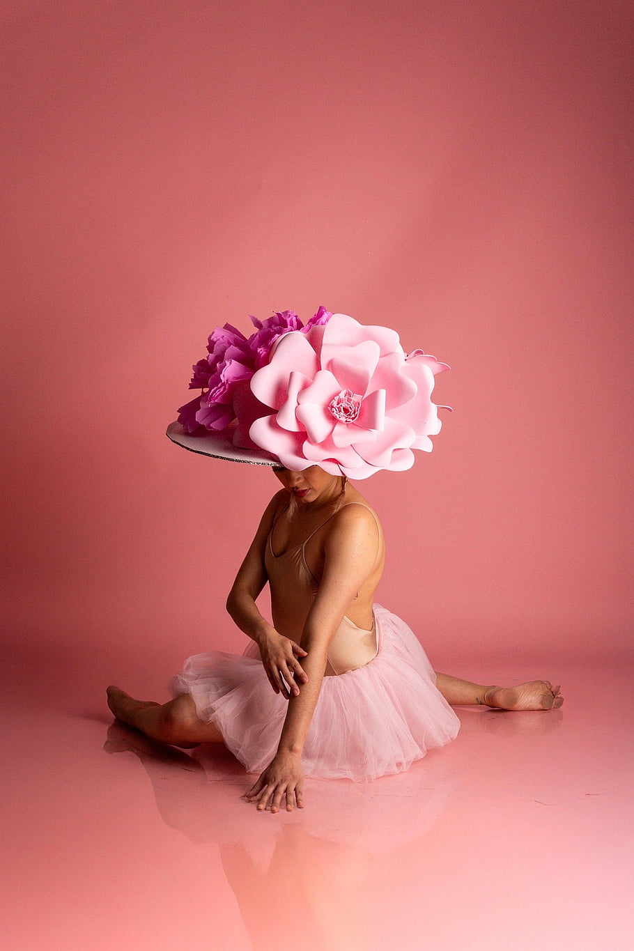 ballet, dancer, woman, pink, flowers, hat, contemporary, female, costume, dance, pose