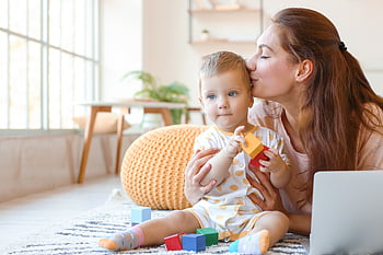 mother kissing baby, boy, child, children, family, love, mom, parent, parenthood, play, tenderness