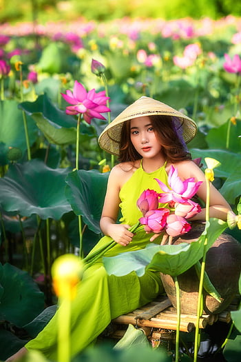 woman, lotus, beauty, model, pose, asian, female, girl, portrait, fashion