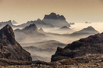 hory, mlha, Alpy, dolomity, Itálie, Jižní Tyrolsko, Příroda, krajina