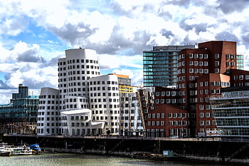 zollhof, gehry, dusseldorf, media Harbour, germany, television Tower, building, urban, rheinturm, city, modern