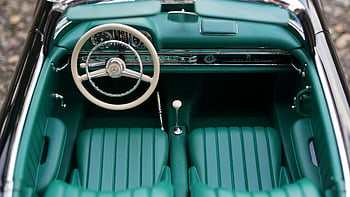 vintage Mercedes Benz, sedan interior, green seats, classic dashboard, automotive design, vintage car, classic car, green interior, vintage Mercedes, classic Mercedes, car interior design