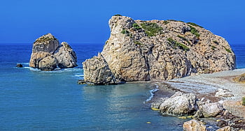 Afroditina skála, pláž, Kypr, paphos, Příroda, krajina, scenérie, pobřeží, moře, petra tou romiou, turistická atrakce