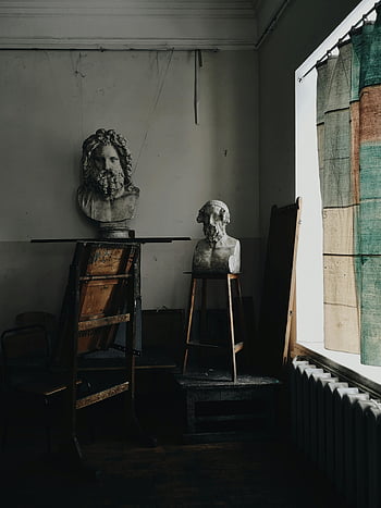 betonová socha, muž poprsí, klasické umění, STORKY STUDIO, Starověké umění, umělecké kompozice, studiové osvětlení, Displej sochařství, Klasické busty, Nastavení studia, Umělecké studio