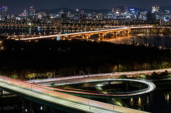 Nachtsicht, Brücke, Fluss, Gebäude, Straße, Düsterkeit, Nacht-, Seoul, Korea