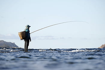 pesca, pescatore, canna da pesca, mezzi di sussistenza, mare, oceano, natura, acqua, lavoratore, asiatico, solo