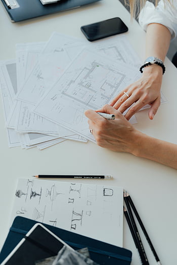 architekt, půdorysy, navrhování, Nástroje na kreslení, dokumentů, ruce, kreslení, pracovního prostoru, design, modrotisk, tužky
