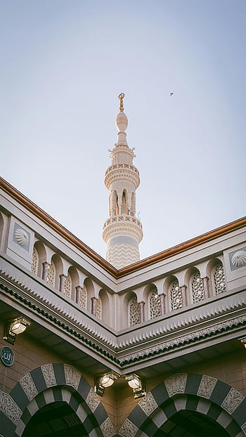 minareto, Moschea profeti, medina, Arabia Saudita, cielo sereno, Vista serena, architettura islamica, moschea, Sito religioso, medio Oriente, dettaglio architettonico