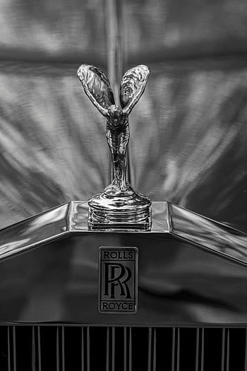 Černý a bílý, Rolls Royce, kapuce ornament, luxus, elegance, znak auta, dramatické fotografie, Historické auto, klasické auto, černobílý, automobilového designu