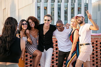 faceless lady, positive diverse millennials, open air party, lively group, friends having fun, outdoors, rooftop, Portugal, multi-ethnic group, party atmosphere, social gathering