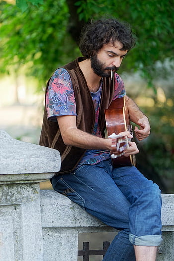 άνδρας, κιθάρα, τσιγάρου, κιθαρίστας, κάπνισμα, πρόσωπο, νέος, αρσενικός, παιχνίδι, Φροντίδα, πέτρινη γέφυρα