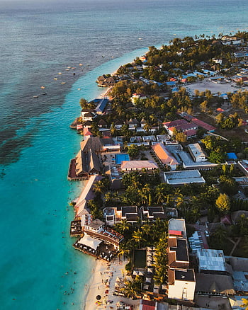 letecký pohled, Pláž Nungwi, zanzibar, tyrkysové vody, Lush Resorts, pohled na oceán, pobřežní město, tropické destinace, Plážové vlastnosti, přímořské letovisko, letecké snímkování