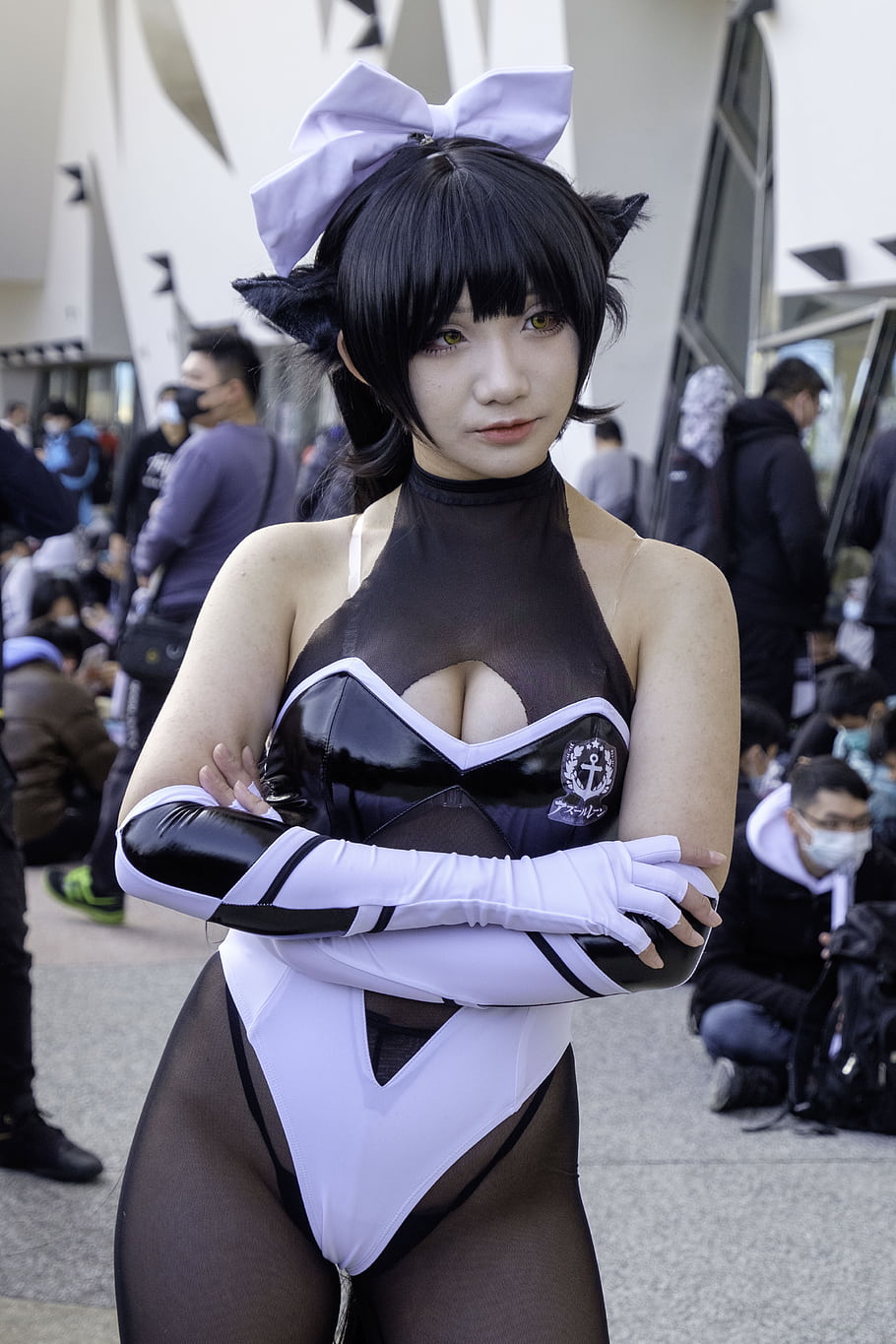 cosplay, Azur Lane, FF35, kostým, charakter, událost, dav, rukavice, paruka, luk, kočičí uši