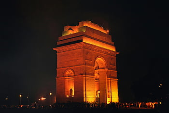 india kapu, éjszakai kilátás, New Delhi, India, szépen megvilágított, lélegzetelállító kilátás, ikonikus mérföldkő, történelmi emlék, éjszakai fotózás, úti cél, építészeti csoda