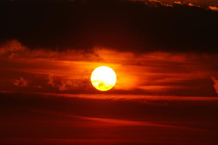 sunset, dark clouds, vivid orange hues, sky, Full Moon, orange sunset, dramatic sky, sunset sky, sunset clouds, sunset hues, sunset scene