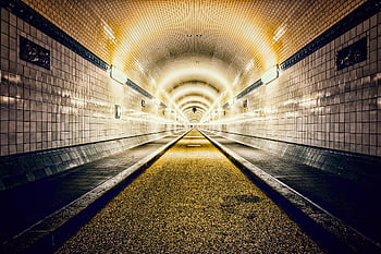 tunnel, old Elbe Tunnel, nostalgia, corridor, architecture, landungsbrücken, traffic, drive Through, asphalt, elbe Tunnel, light
