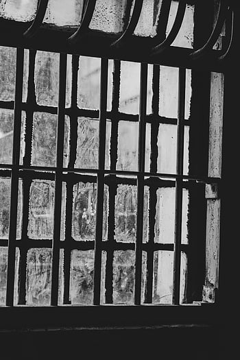 black and white photo, vintage prison window, iron bars, black and white photograph, vintage window, prison bars, black and white image, window grills, black and white, vintage bars, prison window