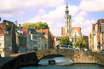 puente, ciudad, Brujas, Bélgica, arquitectura, Europa