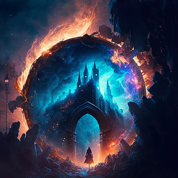 castle, portals, doors, magic, wizards, fires, witch, ai Generated