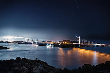 noční výhled, Příroda, moře, ostrov, osvětlení, seto vnitrozemské moře, Trasa Kojima Sakaide, Hvězdná obloha, Japonsko