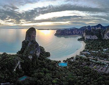 thailand, beach, ocean, rock, sand, sky, nature, drone, asia, sea, island