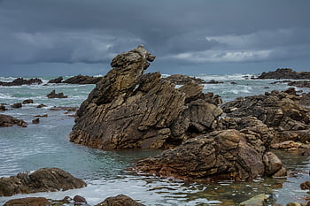 oceano, mare, Formazioni rocciose, geologia, spiaggia rocciosa, costa rocciosa, spiaggia, acqua, natura, cielo, cielo tempestoso