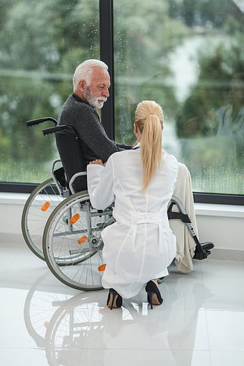fauteuil roulant, la personne, patient, infirmière, Sénior, désactivée, médecin, les personnes âgées, hôpital, médical, santé