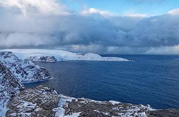 Norsko, zimní, moře, oceán, atlantický, sníh, nordkapp, Příroda, Skandinávie, fjord, lofoty