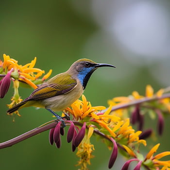olive-backed Sunbird, sunbird, bird, yellow-bellied Sunbird, animal, beak, feathers, plumage, honeysuckle Bird, honey Eater, perched