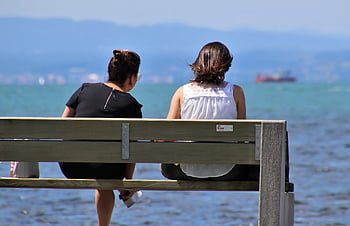 meeting, bench, two, rest, relaxation, lake, happy, the Conversation, para, talk, conversation