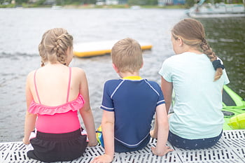 brother sister kids, boy, childhood, children, dock, family, friends, friendship, girl, happy, lake