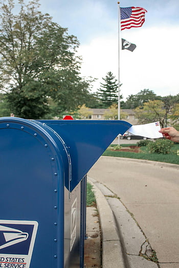 poštovní dopis, USPS poštovní schránka, americké vlajky, pouliční scény, obálka, odeslání osoby, schránky, venkovní, poštovních služeb spojených států, stožár, letterbox