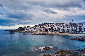 moře, Námořní město, Příroda, calella de palafrugell, Baix začíná, costa brava, středomoří, cestovní ruch, Dovolená, mraky, krajina