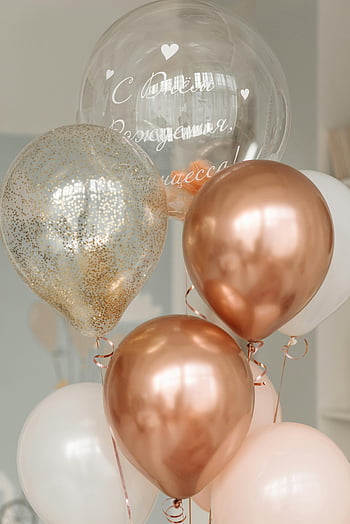 décoration de ballons, fête, élégant, ballons en or rose, Ballons transparents, fête d'anniversaire, à l'intérieur, de fête, décor de l'événement, Ballons de célébration, fête intérieure