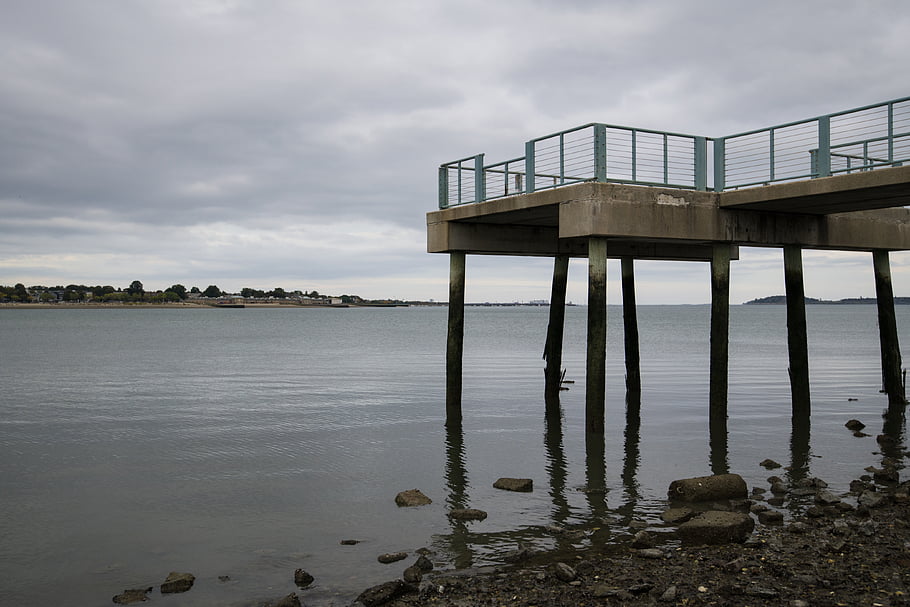 Seebrücke, Ozean, Horizont, Meer, Wasser, Brücke, Himmel, Blau, Wahrzeichen, draussen, Bucht
