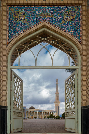 Cancello ornato, sceicco zayed grande moschea, Abu Dhabi, Archway intricato, Splendida architettura, moschea, Khaf, mi sono imbattuto, architettura islamica, minareto, piastrelle decorative