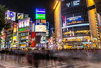 Shibuya Crossing, Tokyo, Japan, night scene, illuminated billboards, crowds, urban nightlife, city lights, busy street, night photography, bustling city