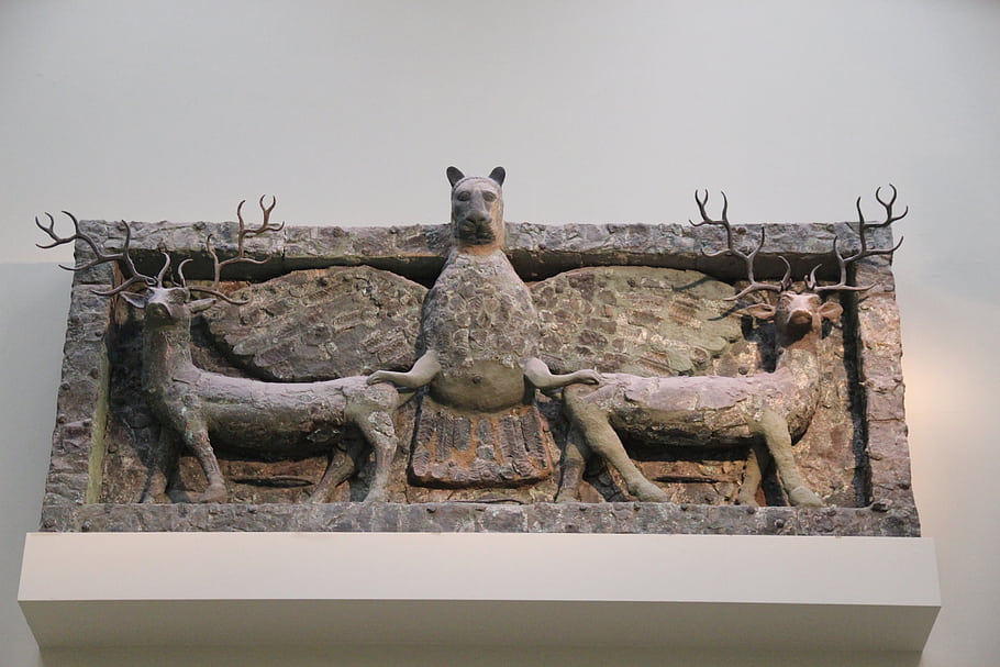 Mesopotamia, ancient, Middle East, British Museum, London, England, lion-headed Imdugud, Anzu bird, stags, 2500 BC, sculpture