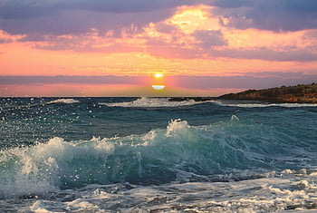 mare, onde, tramonto, paesaggio marino, pomeriggio, natura, costa