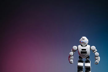 white toy robot, close up shot, sleek modern robot, colorful gradient backdrop, ample copy space, robot toy, modern robot, colorful backdrop, toy robot, gradient backdrop, white robot