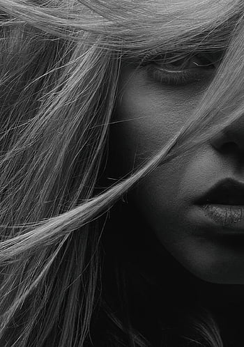 dívka, polovinu tváře, dívej se, tvář, studiové fotografie, portrét, profil, Mladá žena, ženského modelu, ženský portrét, černobílý