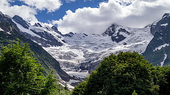 dombay, mountains, landscape, nature, mountain, sky, snow, clouds, rocks, caucasus, slopes